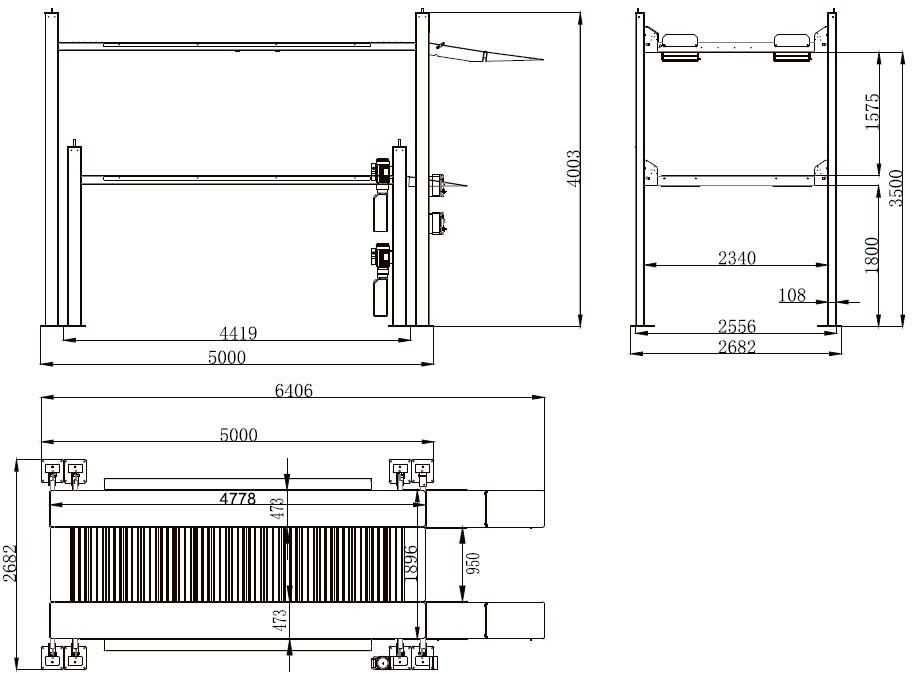 4 post triple stacker car parking lift 4QJY4.0-P3 inch dimensional drawing