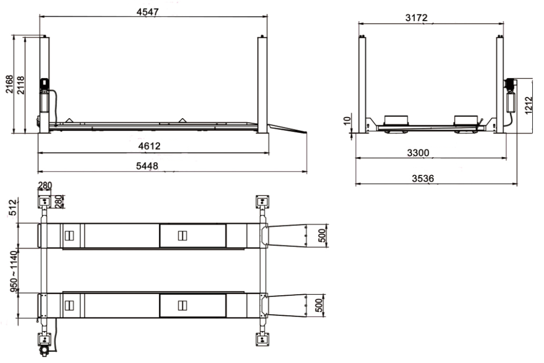 4 post alignment lift TP-4P9B dimension 2