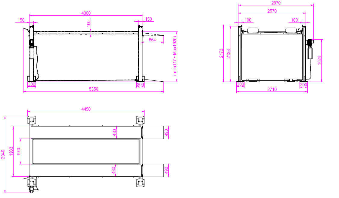 4 post car parking lift TP-4P9C dimension 2