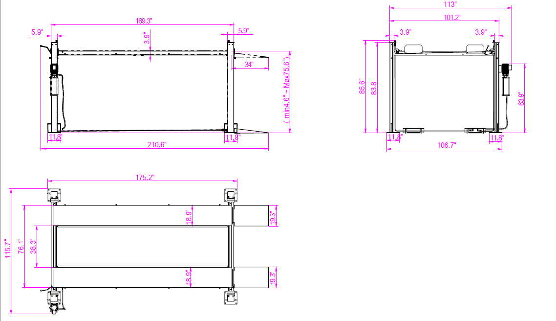 4 post car parking lift TP-4P9C inch dimension 1