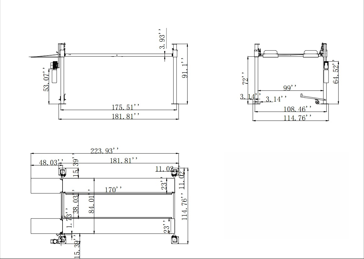 4 post car parking lift TP-4PTGC inch dimension 1