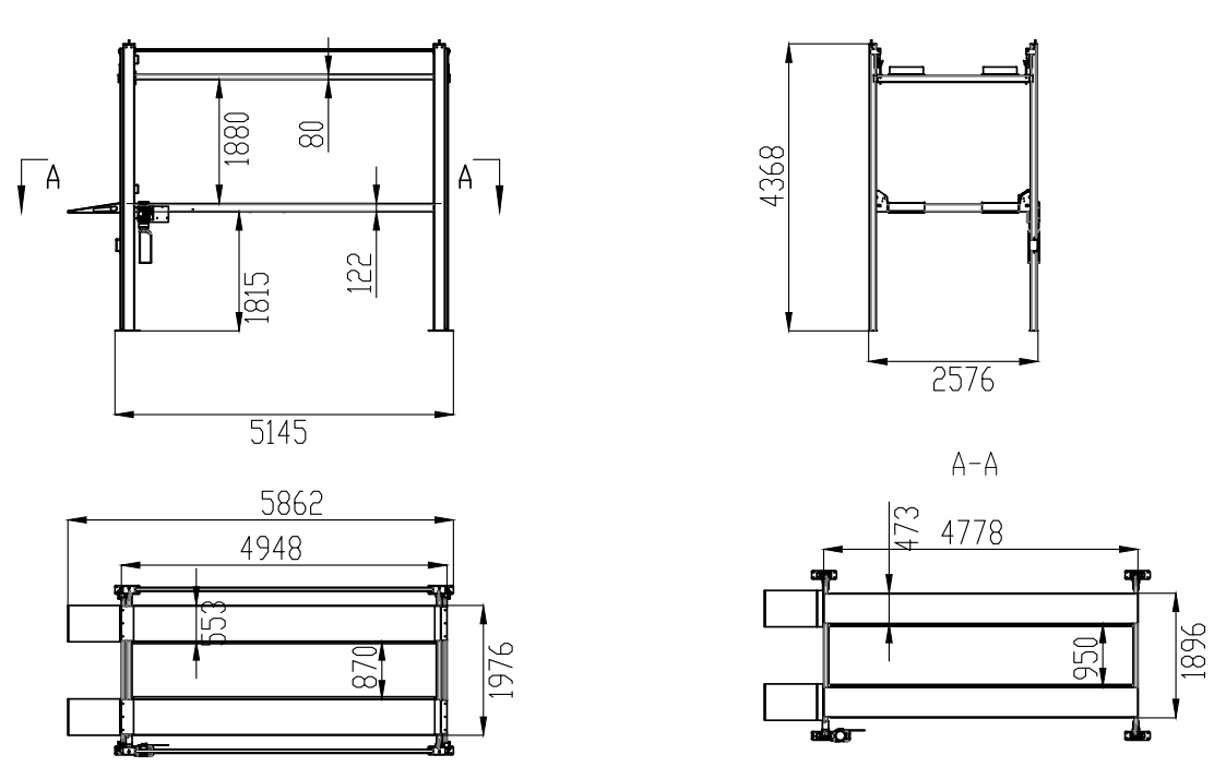 4 post triple stacker car parking lift 4QJY4.0-P3 dimension 2