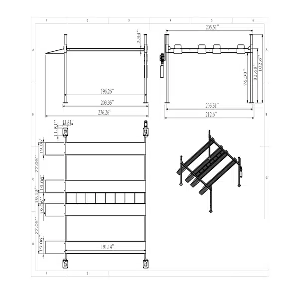 Four post double car parking lift TP-4PTGC4 dimension 2