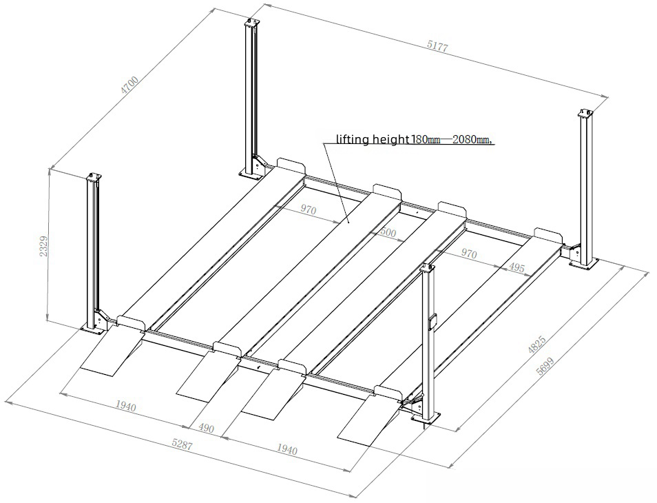 Four post double wide parking lift TP-4PDBL dimension 1