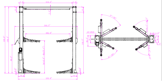 MANUAL ONE SIDE RELEASE LIFT 4.0-D5A Dimensional Drawing 2