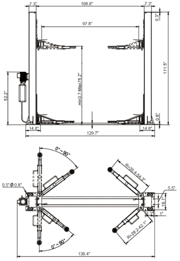 MANUAL TWO SIDE RELEASE LIFT QJY4.0-D Dimensional Drawing 1